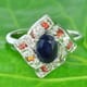 Blue and Orange Sapphire 925 Silver Ring Size 5.75
