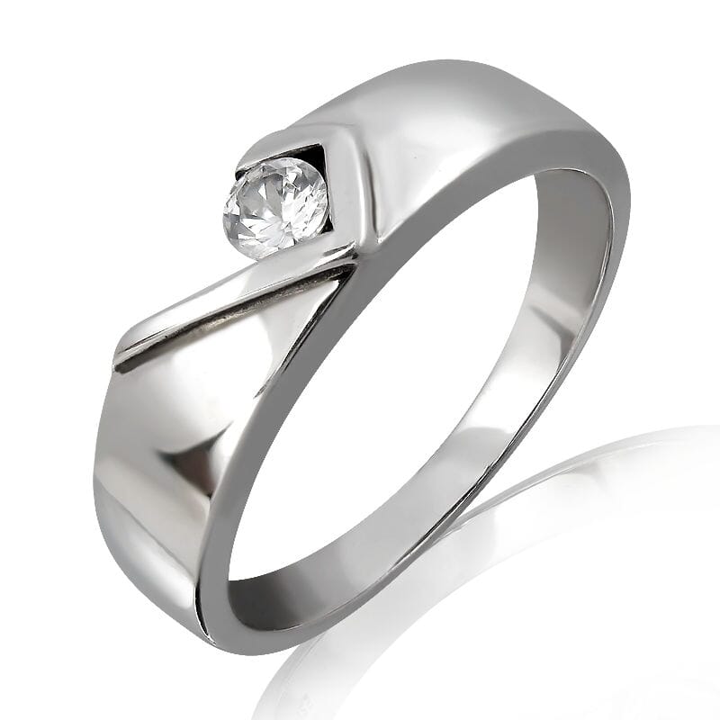 18K Gold and 0.15 Carat F Color VS Clarity Men's Diamond Band