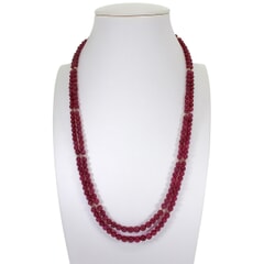 384.68 Ctw Natural Myanmar Ruby Necklace 26-27 inches with 14KT Gold Clasp