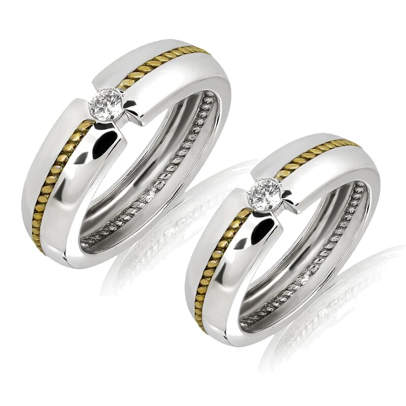 18K Gold and 0.35 Carat F Color and VS Clarity Diamond Couple Ring