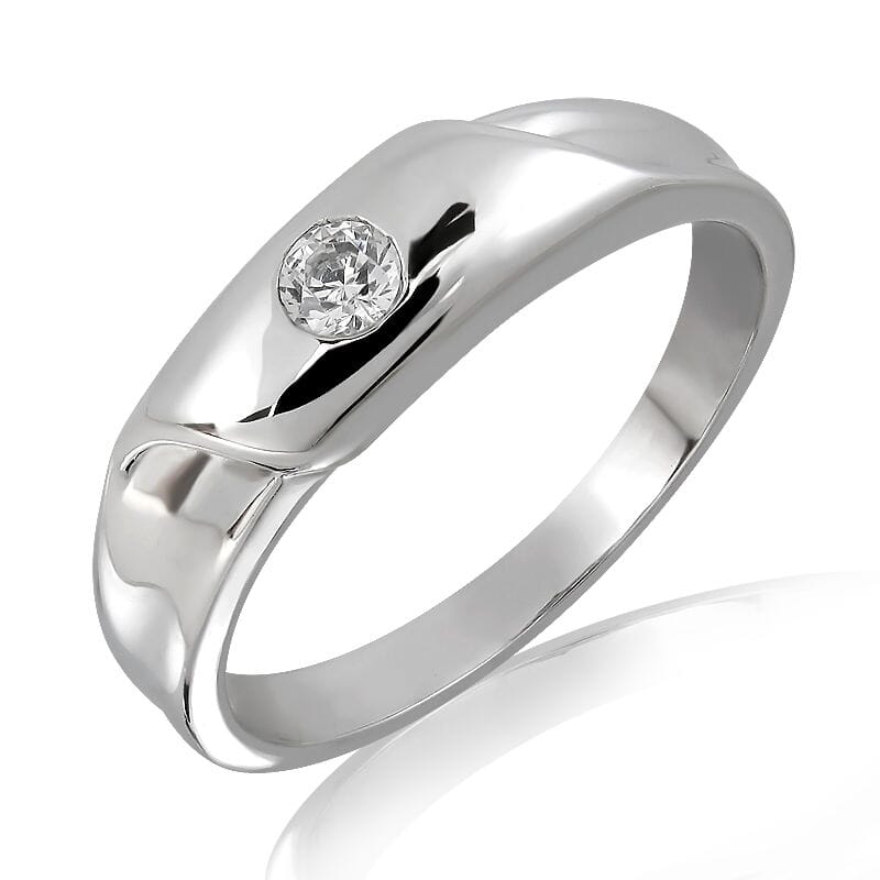 18K Gold and 0.15 Carat F Color VS Clarity Men's Diamond Band