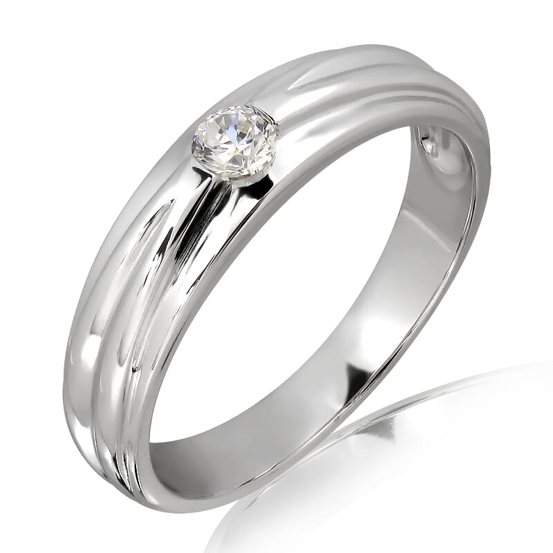 18K Gold and 0.15 Carat E Color VS Clarity Men's Diamond Band