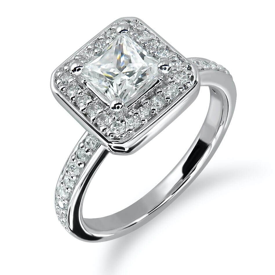 18KT Gold and 1.00 carat Halo Engagement Diamond Ring with Certificate