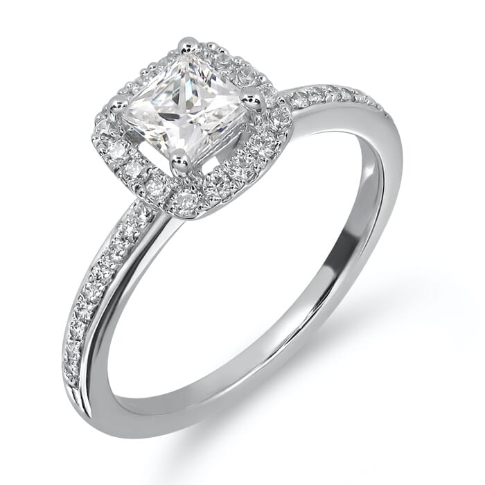 18KT Gold and 1.00 carat Halo Engagement Diamond Ring with Certificate