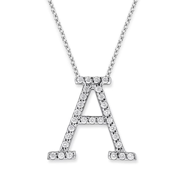 18K Gold and 0.29 Carat F Color VS Clarity Initial "A" Pendant with 16 Inches Chain