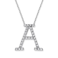 18K Gold and 0.29 Carat F Color VS Clarity Initial "A" Pendant with 16 Inches Chain