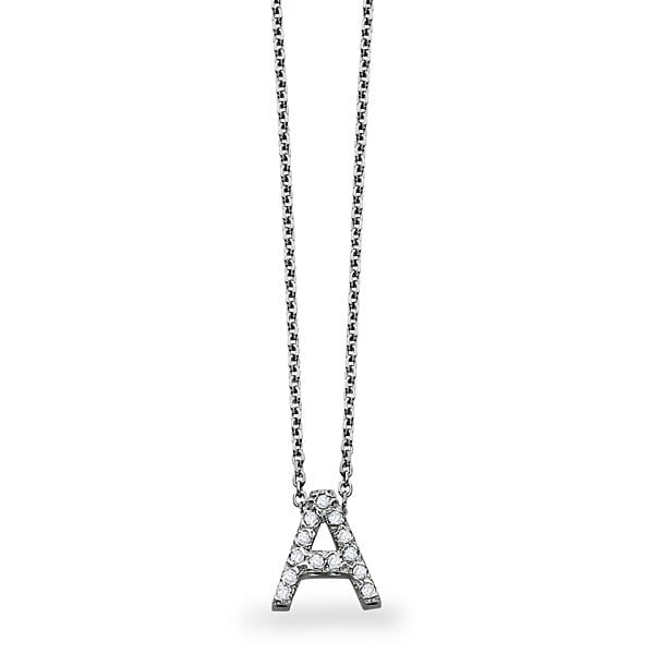 18K Gold and 0.10 Carat F Color VS Clarity Initial "A" Pendant with 16 Inches Chain