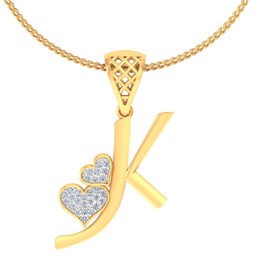 K -18K Gold and 0.11 Carat F Color VS Clarity Initial Pendant