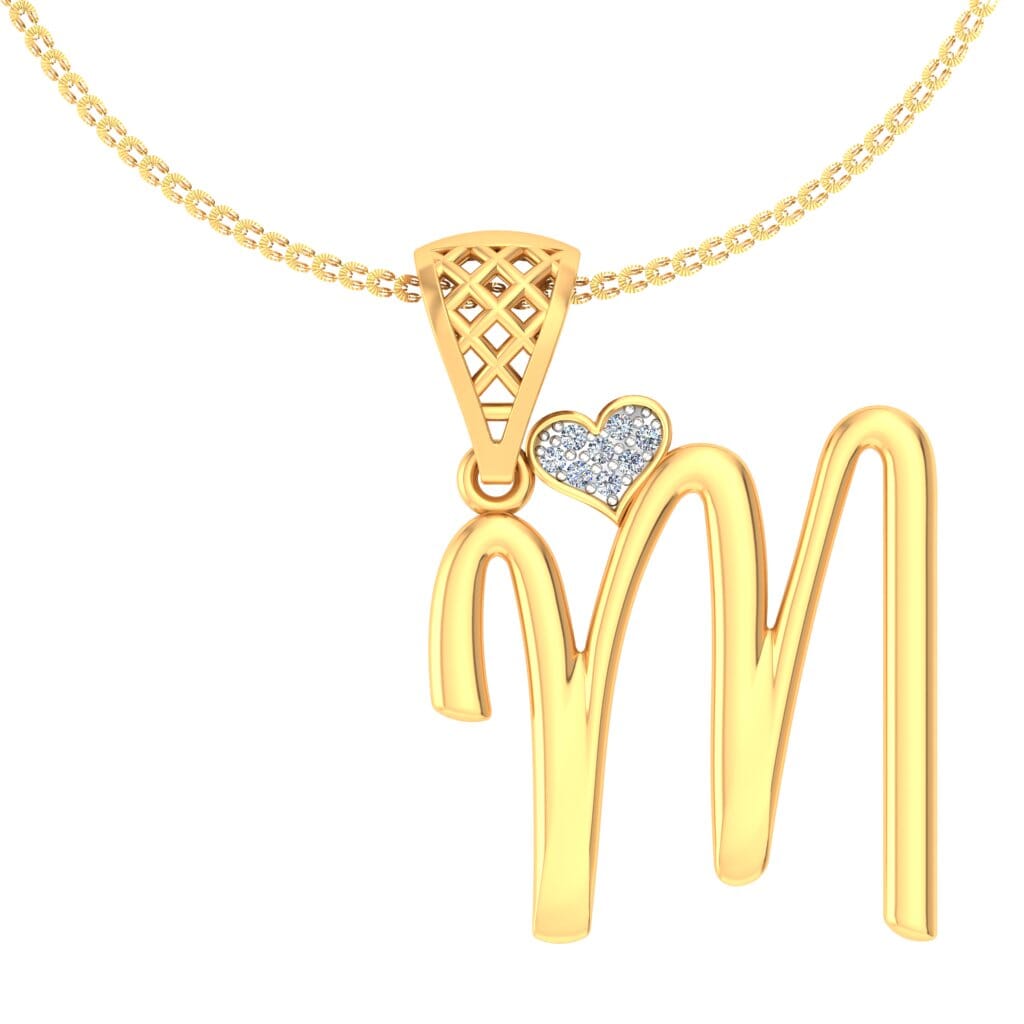M -18K Gold and 0.03 Carat F Color VS Clarity Initial Pendant