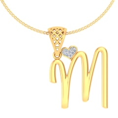M -18K Gold and 0.03 Carat F Color VS Clarity Initial Pendant