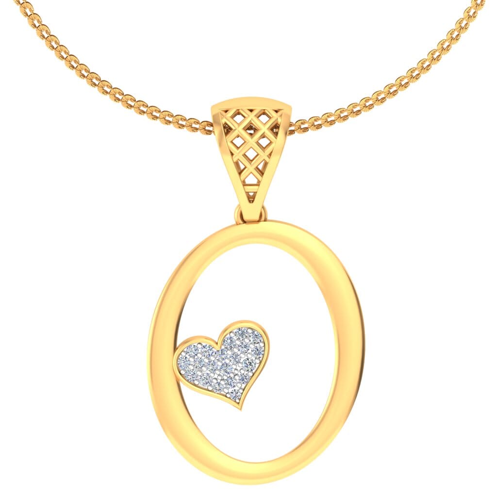 O -18K Gold and 0.08 Carat F Color VS Clarity Initial Pendant