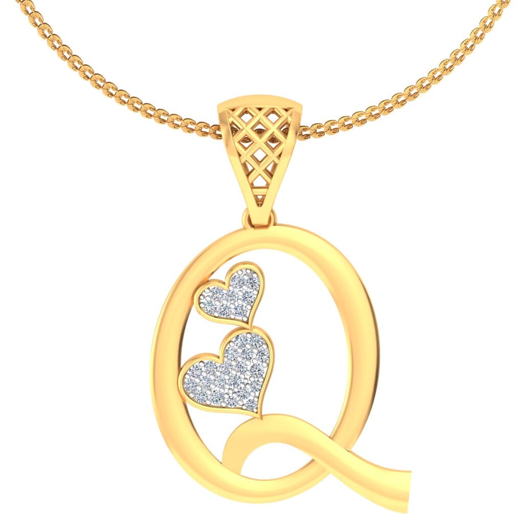 Q -18K Gold and 0.11 Carat F Color VS Clarity Initial Pendant