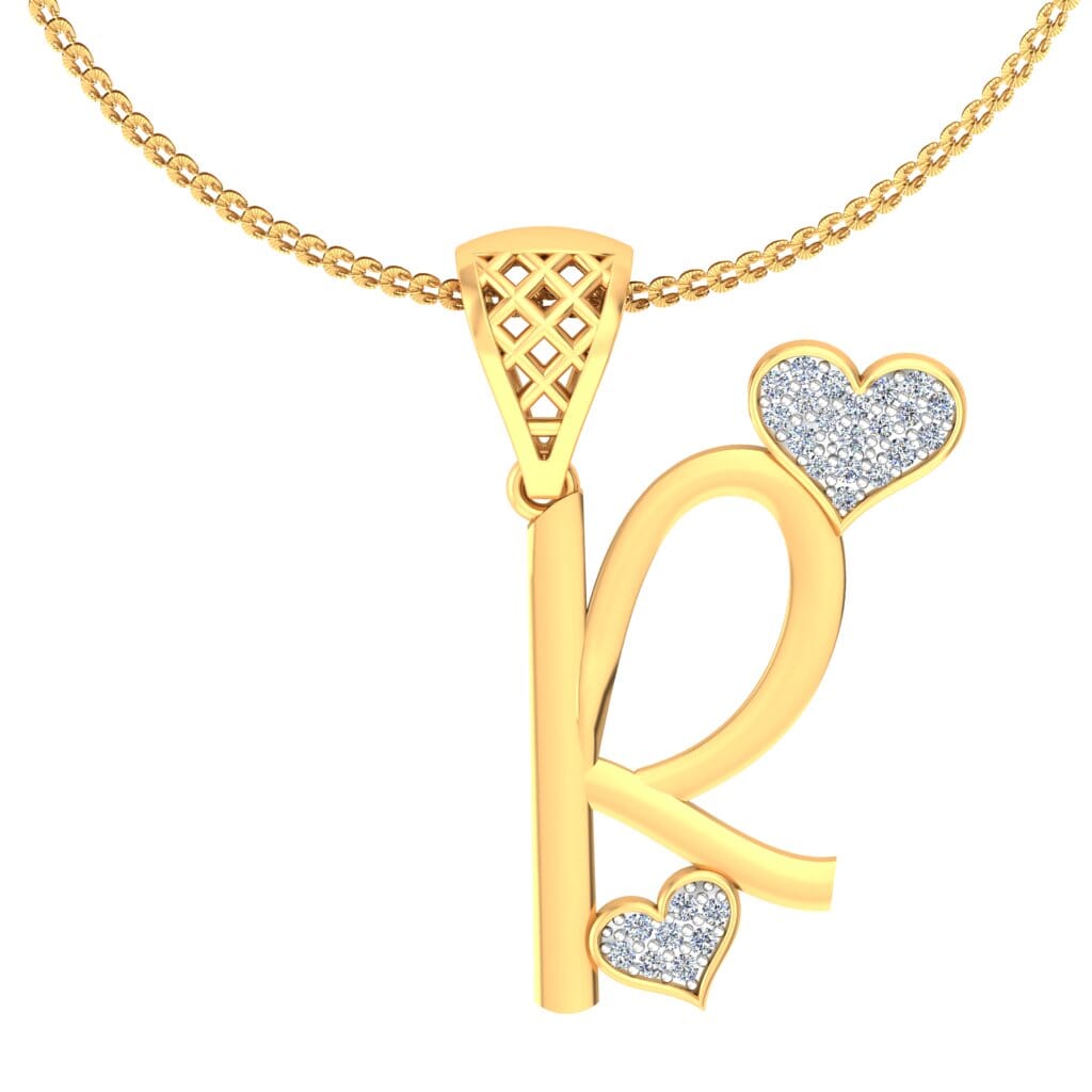 R -18K Gold and 0.11 Carat F Color VS Clarity Initial Pendant