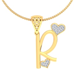 R -18K Gold and 0.11 Carat F Color VS Clarity Initial Pendant