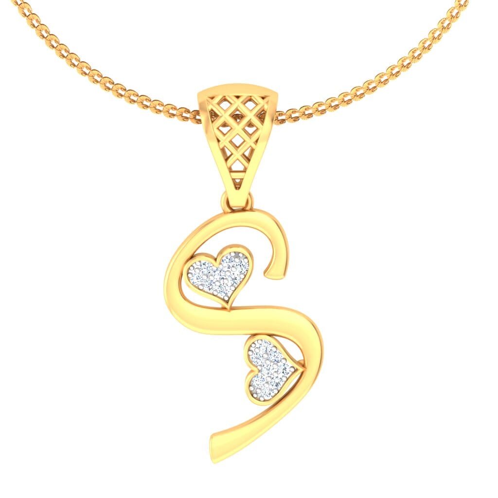 S -18K Gold and 0.06 Carat F Color VS Clarity Initial Pendant