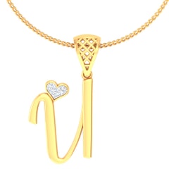 U -18K Gold and 0.03 Carat F Color VS Clarity Initial Pendant