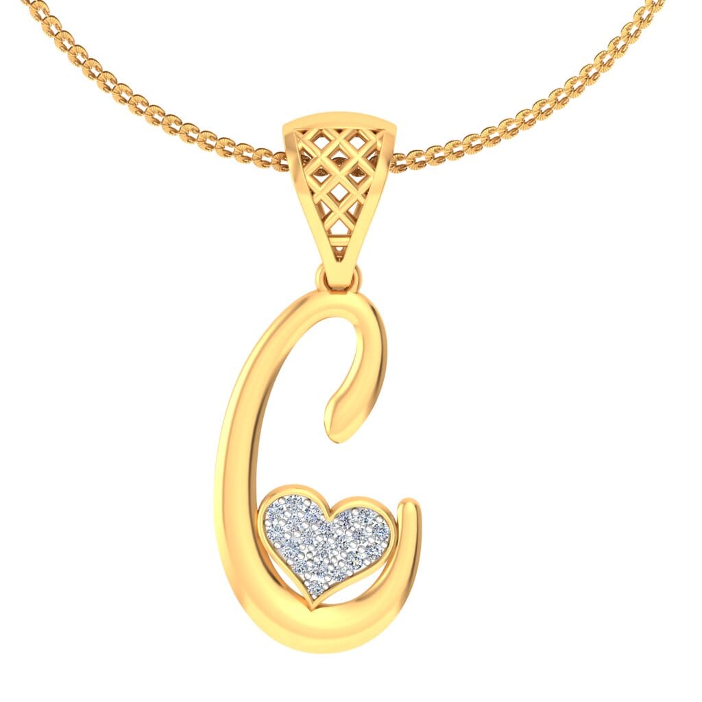 C -18K Gold and 0.08 Carat F Color VS Clarity Initial Pendant