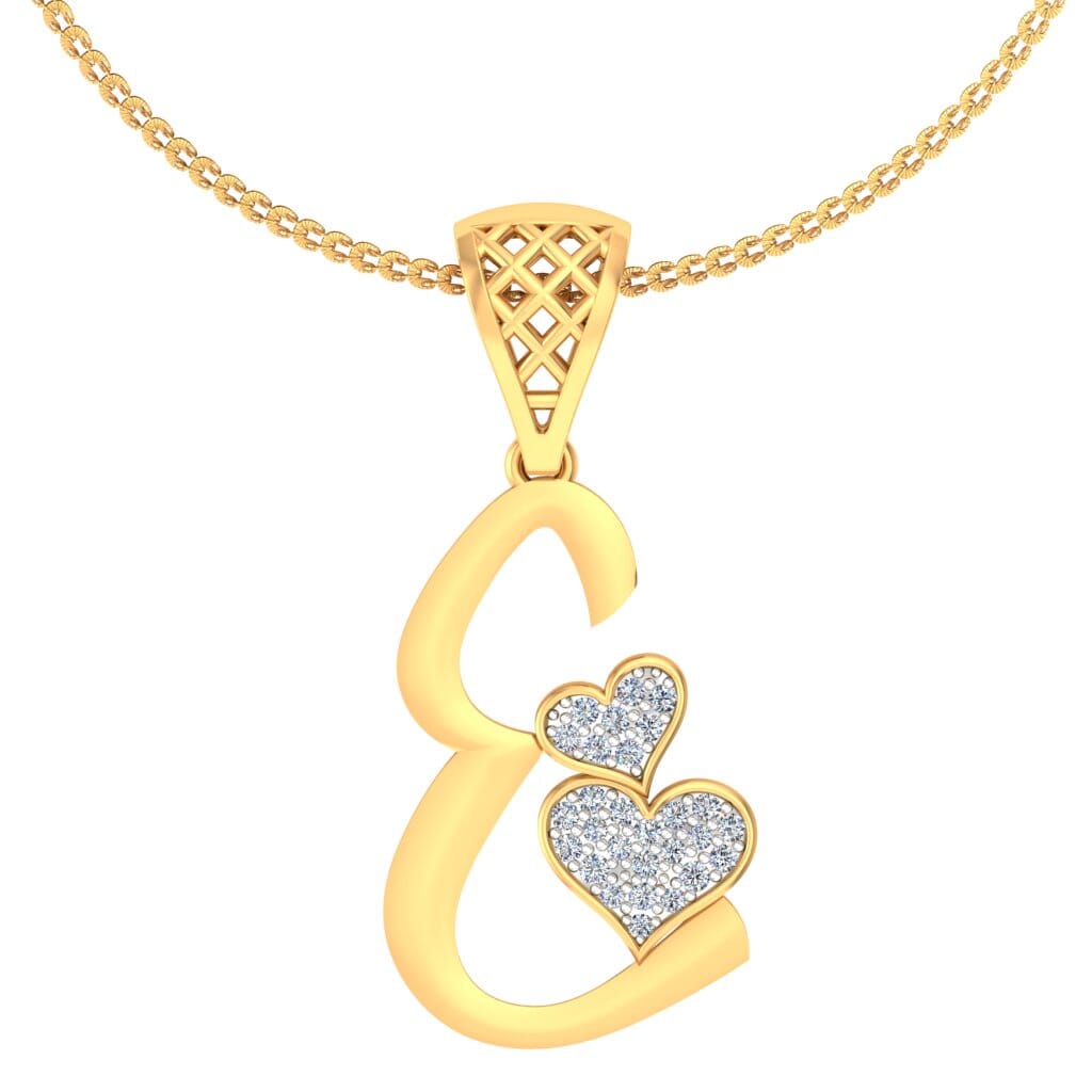 E -18K Gold and 0.11 Carat F Color VS Clarity Initial Pendant
