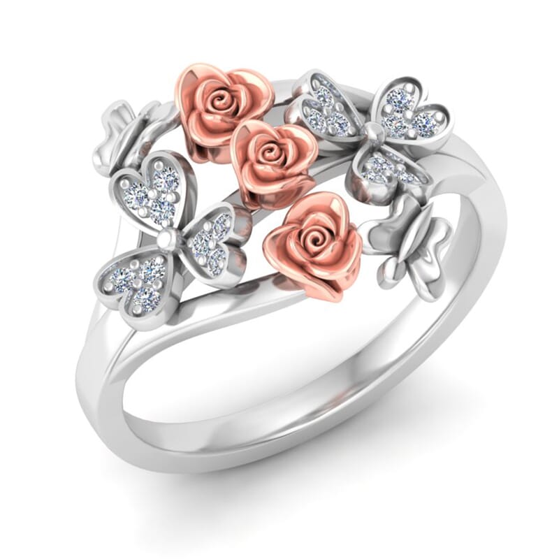 Rose ring in gold and 0.12 carat diamonds