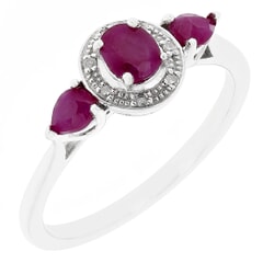 0.69 CTW Oval and Pear Burma Ruby with 0.03 CTW Round White Diamond Accent 925 Sterling Silver Plated with Rhodium