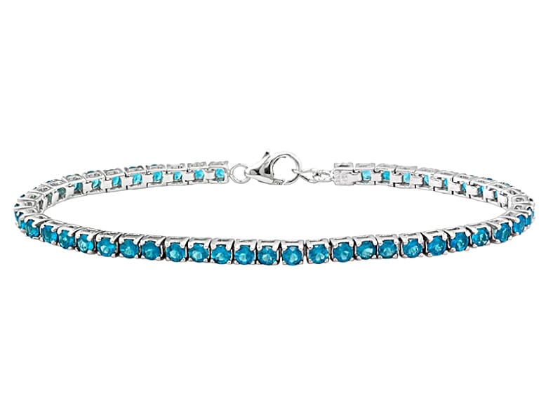 5.72 ctw Natural Neon Apatite Rhodium Over Sterling Silver Tennis Bracelet