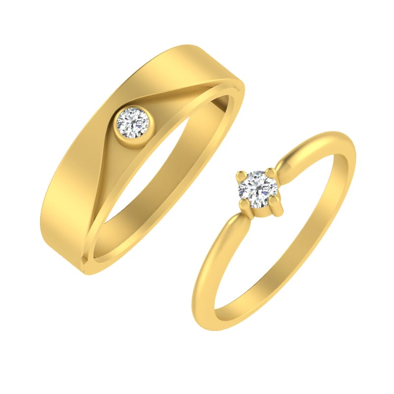 18K Gold and 0.57 Carat E Color and VS Clarity Diamond Couple Ring