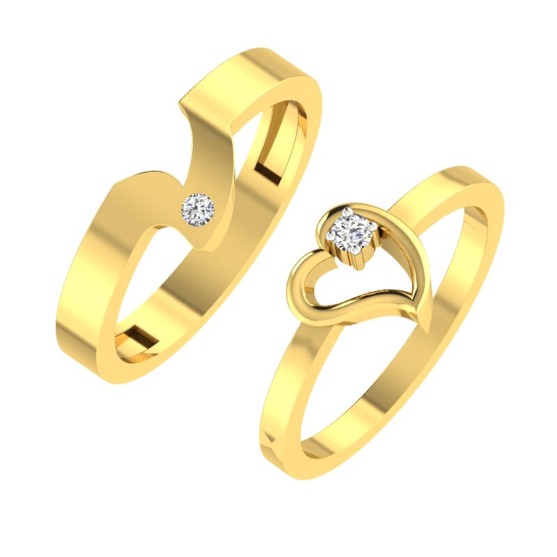18K Gold and 0.57 Carat E Color and VS Clarity Diamond Couple Ring