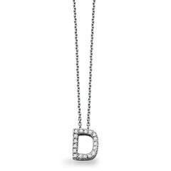 18K Gold and 0.14 Carat F Color VS Clarity Initial "D" Pendant with 16 Inches Chain