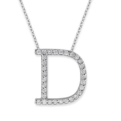 18K Gold and 0.35 Carat F Color VS Clarity Initial "D" Pendant with 16 Inches Chain