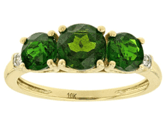 10KT Gold and 2.00 Ctw Chrome Diopside with 0.02 Ctw White Diamond Three Stone Ring