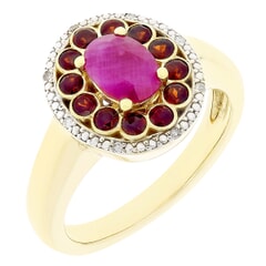 0.81 CTW Oval Burma Ruby with 0.51 CTW Garnet and 0.02 CTW Round White Diamond Accent 925 Sterling Silver Plated with 18K Yellow Gold