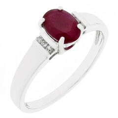1.00 CTW Oval Burma Ruby with 0.05 CTW Round White Diamond Accent 14KT White Gold