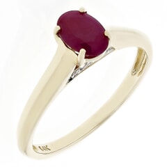 0.75 CTW Oval Burma Ruby with 0.02 CTW Round White Diamond Accent 14KT Yellow Gold