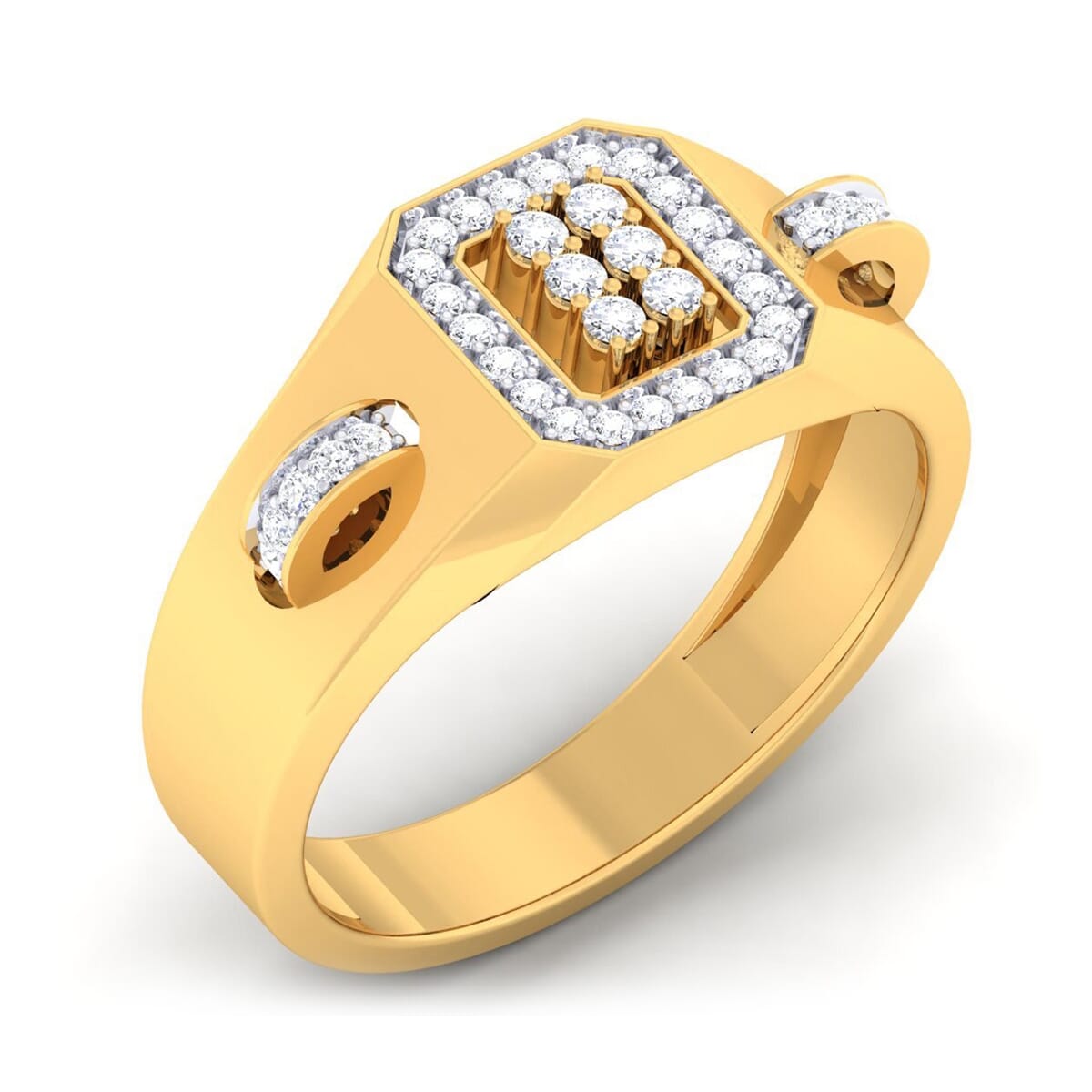 18K Gold and 0.39 Carat F Color VS Clarity Men's Diamond Ring