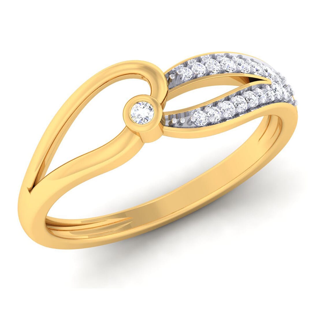 18K Gold and 0.13 Carat F Color and VS Clarity Diamond Asian Vogue Ring