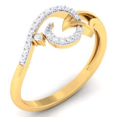 18K Gold and 0.13 Carat F Color and VS Clarity Diamond Asian Vogue Ring