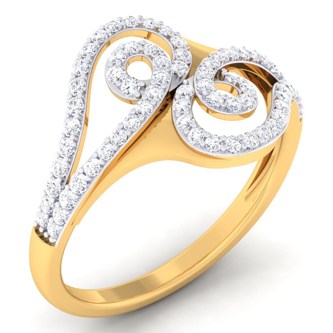 18K Gold and 0.46 Carat F Color and VS Clarity Diamond Asian Vogue Ring