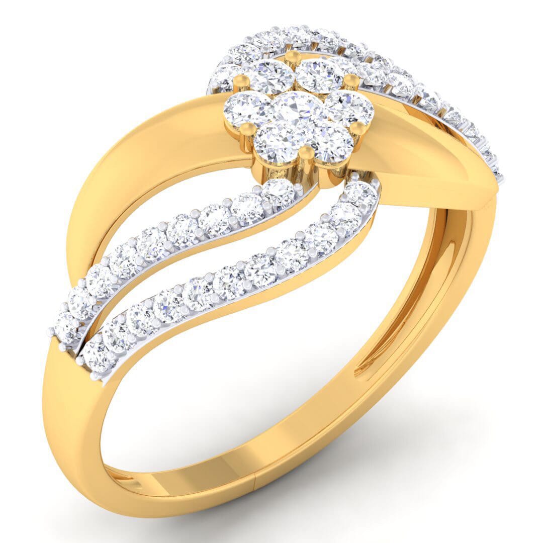 18K Gold and 0.52 Carat F Color and VS Clarity Diamond Asian Vogue Ring