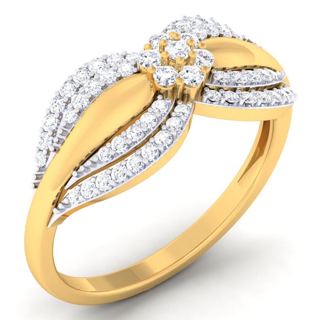 18K Gold and 0.41 Carat F Color and VS Clarity Diamond Asian Vogue Ring