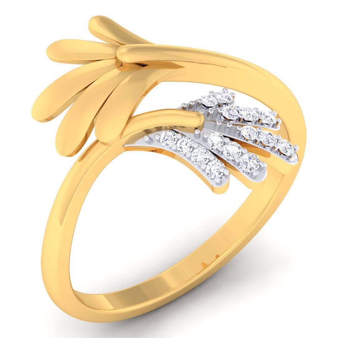 18K Gold and 0.11 Carat F Color and VS Clarity Diamond Asian Vogue Ring
