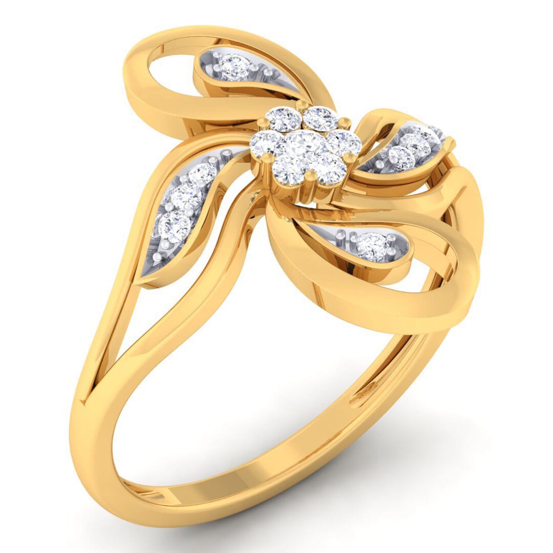 18K Gold and 0.20 Carat F Color and VS Clarity Diamond Asian Vogue Ring