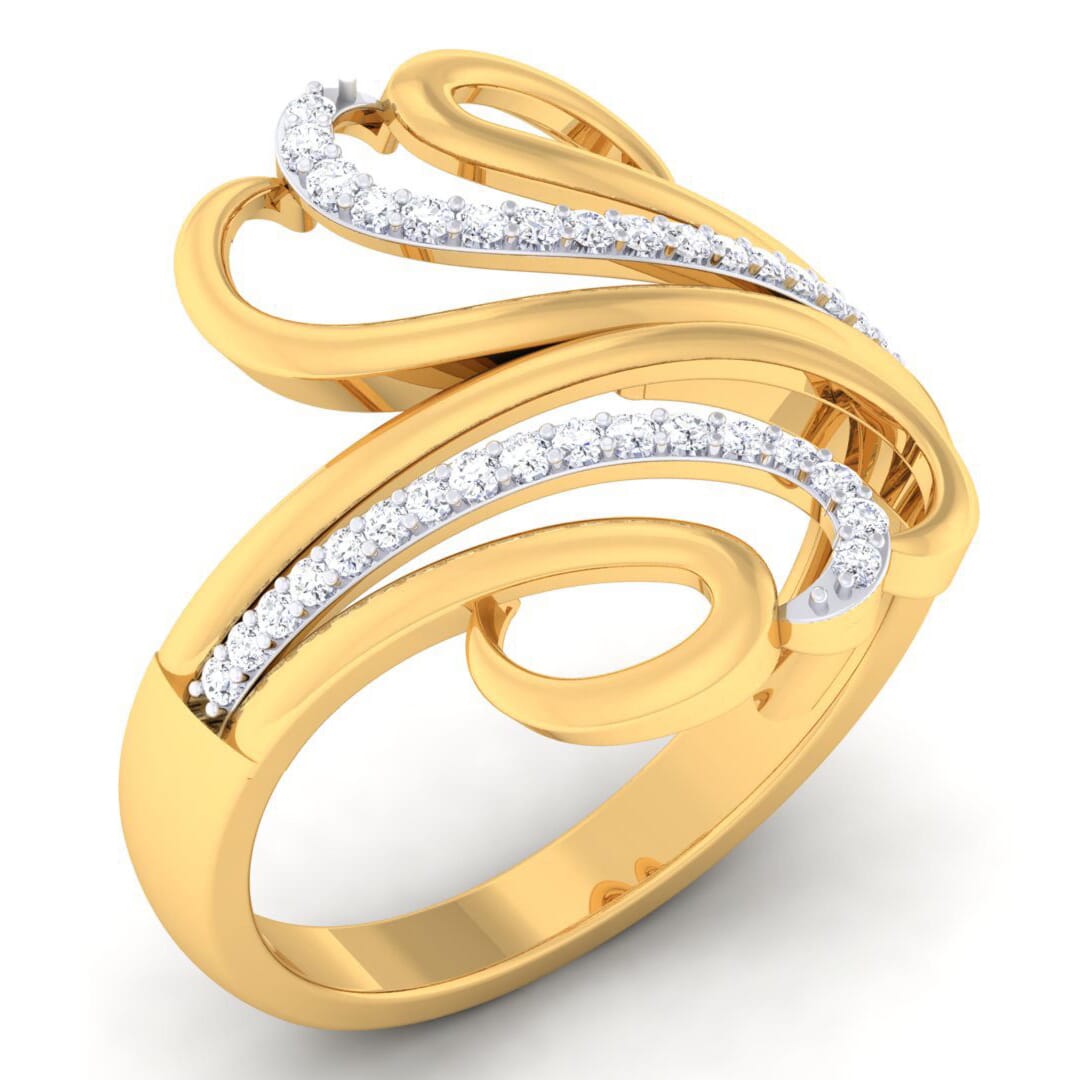 18K Gold and 0.30 Carat F Color and VS Clarity Diamond Asian Vogue Ring