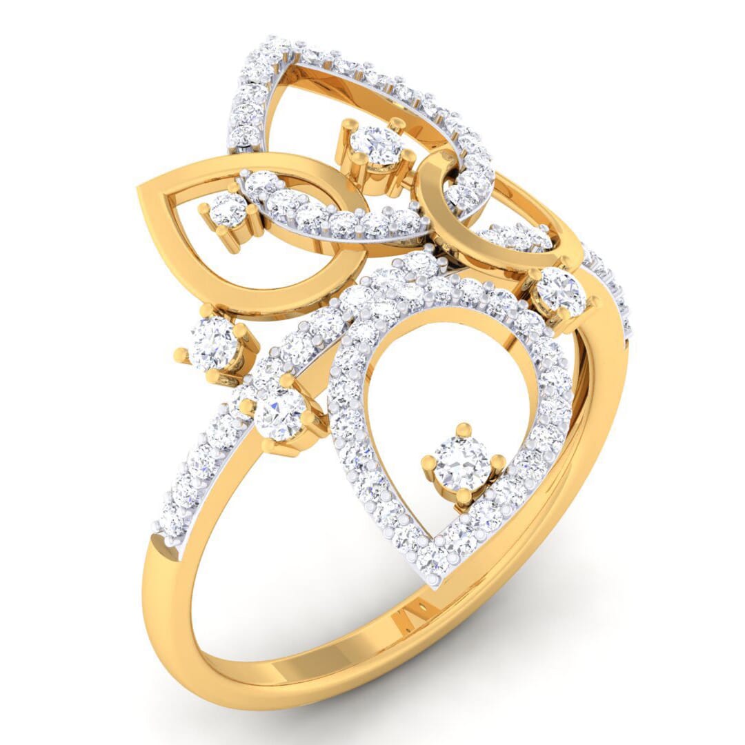 18K Gold and 0.63 Carat F Color and VS Clarity Diamond Asian Vogue Ring