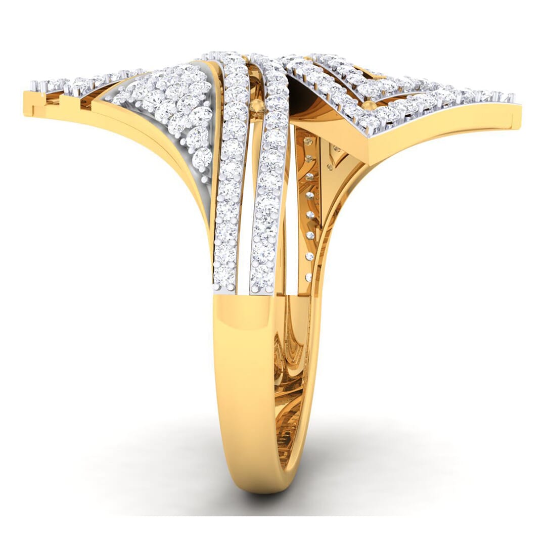 18K Gold and 0.91 Carat F Color and VS Clarity Diamond Asian Vogue Ring