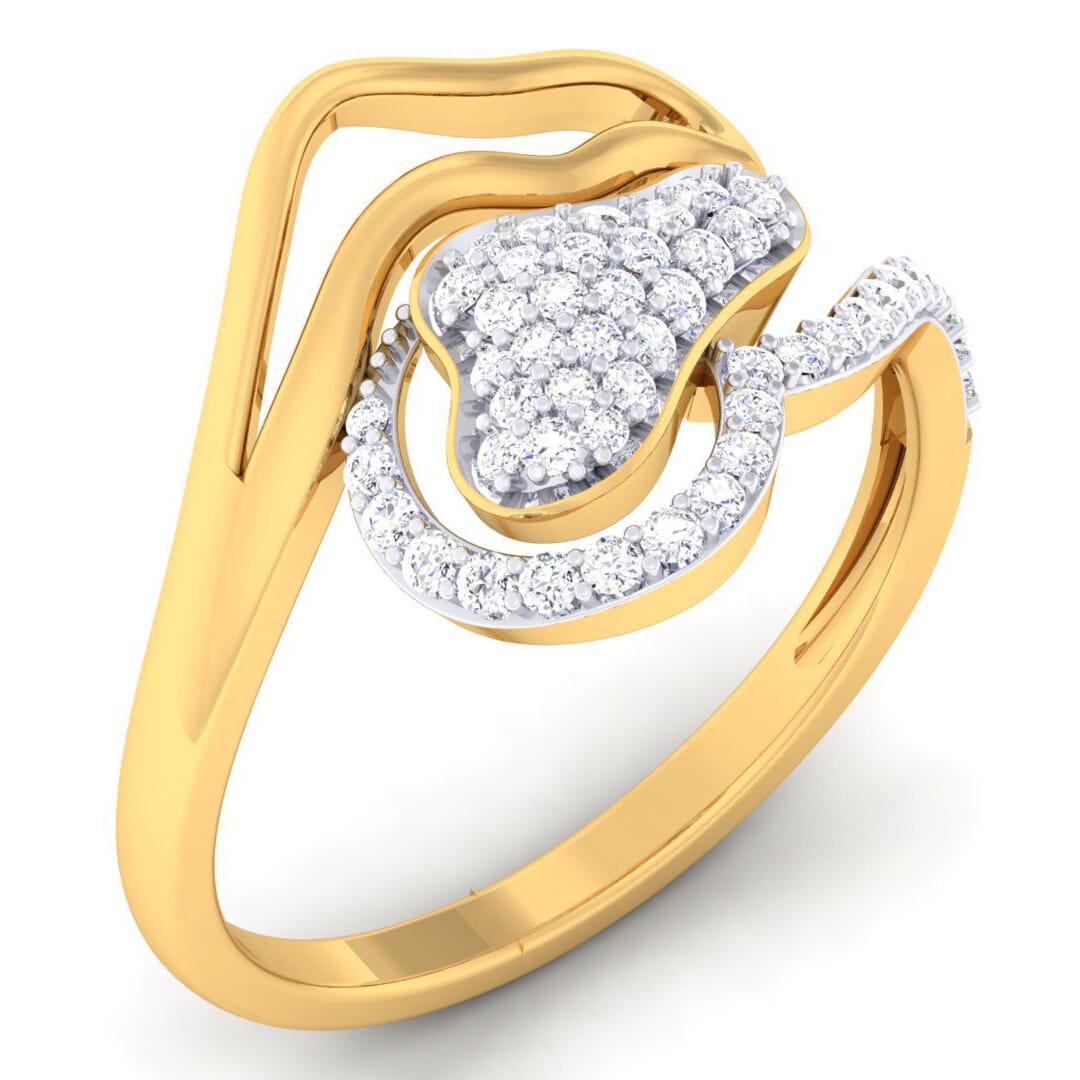 18K Gold and 0.33 Carat F Color and VS Clarity Diamond Asian Vogue Ring