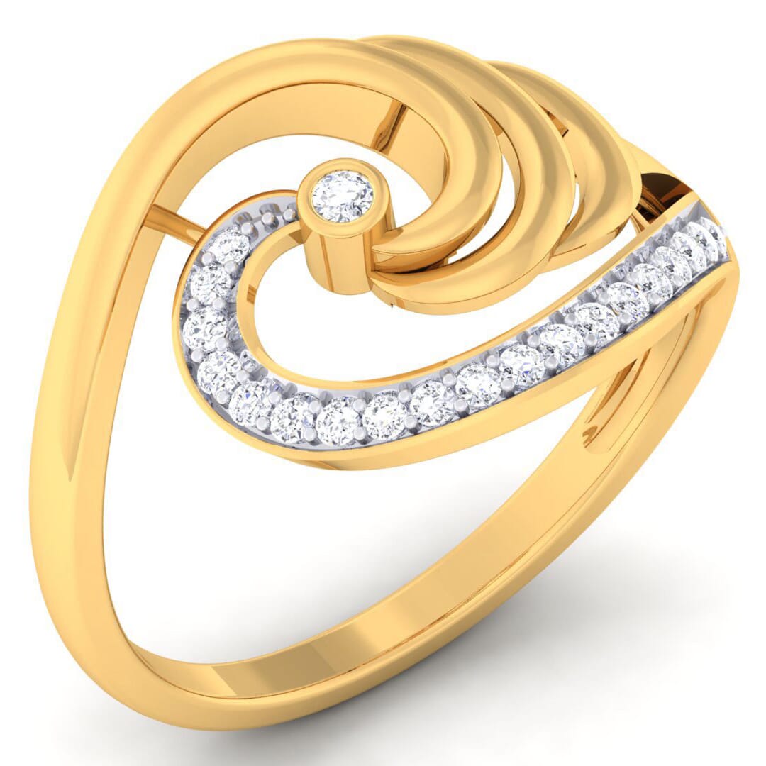 18K Gold and 0.16 Carat F Color and VS Clarity Diamond Asian Vogue Ring