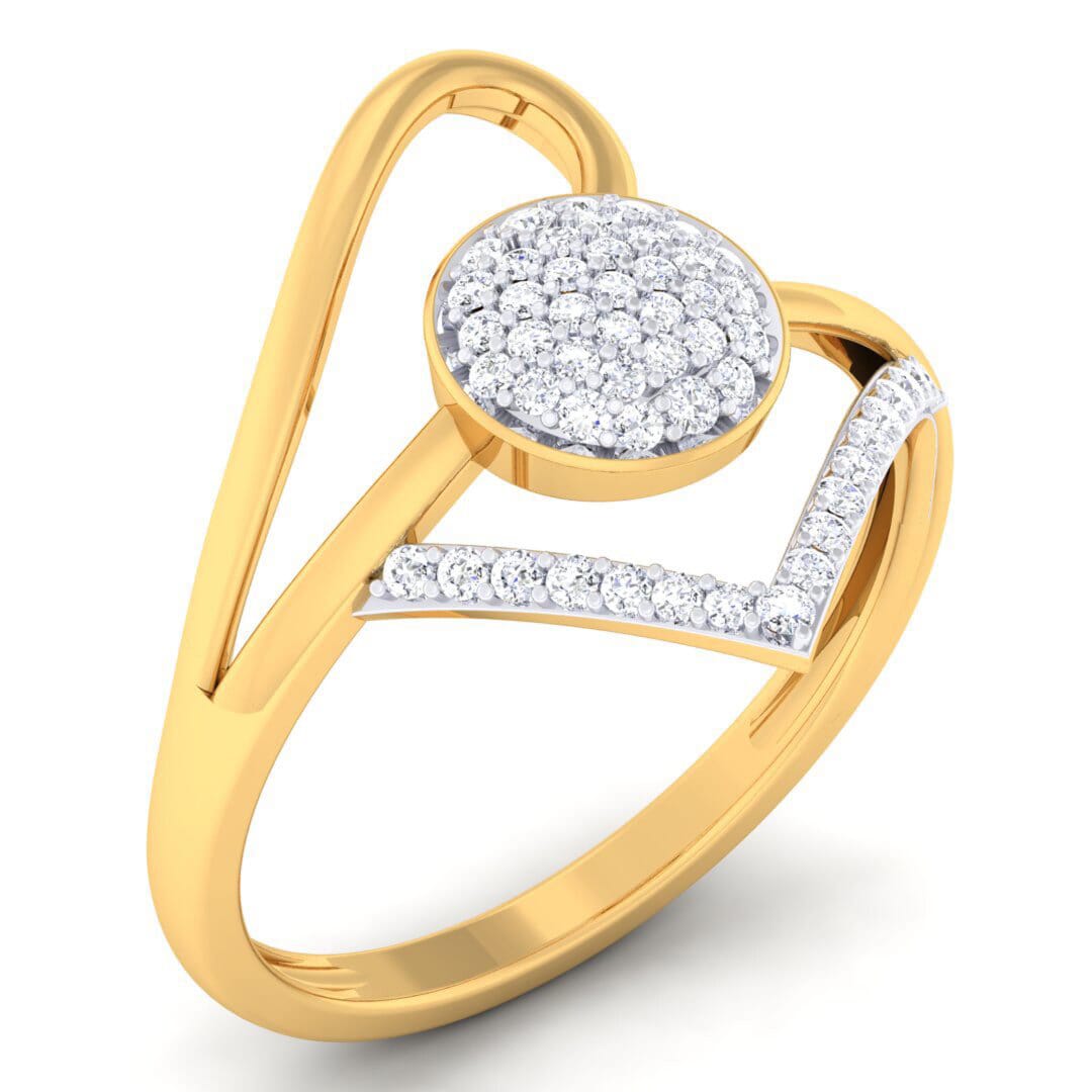 18K Gold and 0.39 Carat F Color and VS Clarity Diamond Asian Vogue Ring