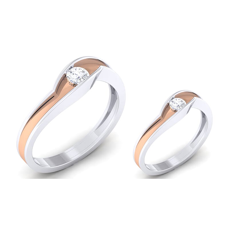 18K Gold and 0.57 Carat E Color and VS Clarity Diamond Couple Ring