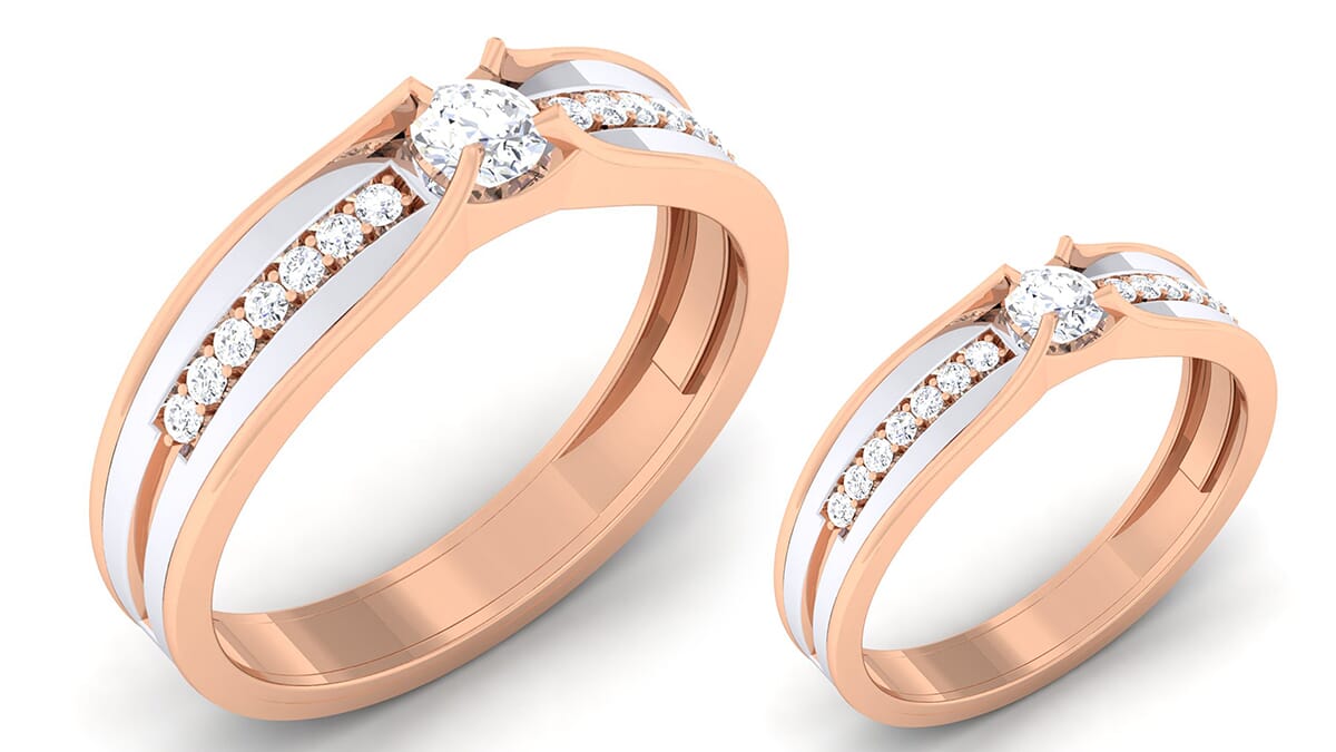 18K Gold and 0.89 Carat E Color and VS Clarity Diamond Couple Ring