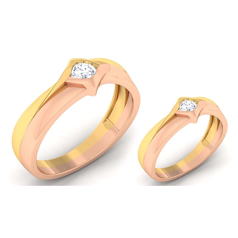 18K Gold and 0.57 Carat E Color and VS Clarity Diamond Couple Ring
